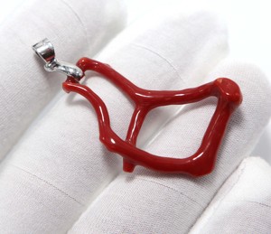 Pendentif en argent sterling 925, branche de corail rouge italien, pendentif bâton de corail de la mer Méditerranée, corail rouge naturel, taille 36 × 21 mm - Product Image 5