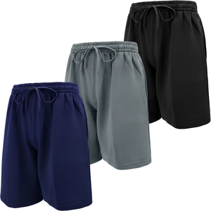 Shorts Bermuda pour Homme à Couleur Unie, Séchage Rapide, avec Cordon de Serrage, Taille Mi-Haute, en Polyester Tricoté, Couleurs Marine, Noir et Gris - Product Image 4