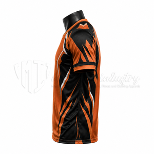Camiseta de Fútbol Personalizada para Hombre, Manga Corta, Naranja y Negra, Estampado Geométrico, Absorbe la Humedad, Transpirable, Ajuste Atlético, Ropa de Equipo - Product Image 4