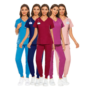 Ensemble d'uniformes médicaux grande taille les plus vendus – Tunique et pantalon de jogging à col en V pour femmes, idéal pour les soins infirmiers, les spas et les salons de beauté - Product Image 1