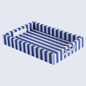 FAIZA CRAFT Plateau de rangement rectangulaire abstrait moderne fait main en résine bleue et blanche, résistant à la chaleur, à un seul niveau, décoratif et de service - Product Image 1