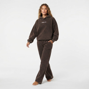 Conjunto de dos piezas de algodón de alta calidad para mujer, estilo oversize con hombros caídos, lavado ácido, estampado personalizado, venta al por mayor, chándal de moda. - Product Image 1