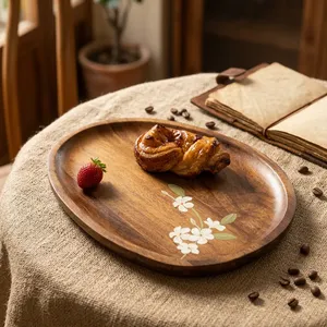 Plateau ovale en bois peint à la main, plateau de service artisanal pour les collations, les fruits, le pain, la table à manger, la cuisine et la décoration de la maison - Product Image 6