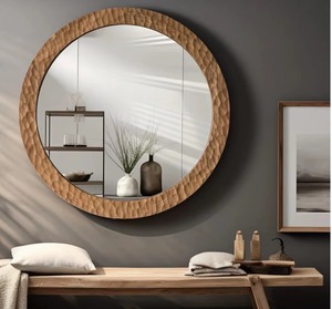 Round Solid Wood Wall <b>Mirror</b> Minimalist Natural Wood Frame Decorative <b>Mirror</b> for Wedding & Diwali REHMAN CRAFT - Product Image 1