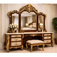 Ensemble de coiffeuse moderne en teck massif sculpté à la main, durable, avec 6 tiroirs, pour salon et chambre, finition dorée de qualité supérieure
