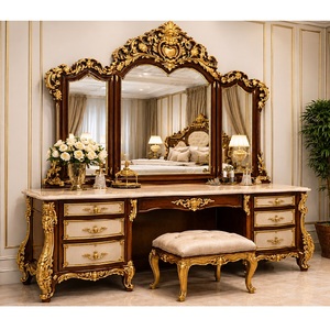 Imperial Hand-Carved Teak Wood Dressing <b>Table</b> Set Buy 6 Drawers Bedroom Vanity Premium Classic Round Gold Ornate Dressing <b>Table</b> - Product Image 5