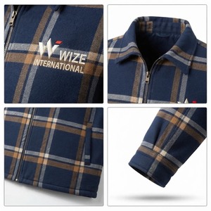 Wize International Men's Plaid Fleece <b>Jacket</b> Zipper Closure Turn-down Collar Casual Autumn Wear Men's <b>Jackets</b> - Product Image 5