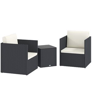 Set di Mobili da Giardino in 3 Pezzi Neri con Cuscini Lavabili e Piedini Regolabili, Include Tavolino in Vetro per Giardino e Balcone - Product Image 1