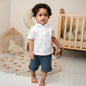 Organic <b>Cot</b> & Candy Printed for Polo T-Shirt with Turn-Up Shorts Little Sailor Summer Collection - Product Image 5