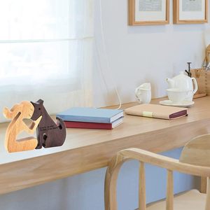 Hand Carved Wooden Woman and Dog Statue Beech Wood Animal Figure <b>Memorial</b> Ornament Home Decor Gift - Product Image 2