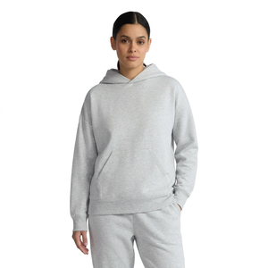 Plus Size Women's Oversized Anti-Wrinkle Hoodie Fleece Drop Shoulder Long Sleeve Solid Grey Pullover Sweatshirt 100% Cotton - Product Image 6