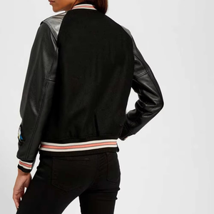 Chaqueta Varsity de Lana Negra para Mujer, Diseño Color Block con Cuello Alto, Estilo Béisbol, Chaqueta Letterman Casual de Moda - Product Image 2