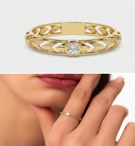 Bague en or massif 14 carats certifiée IGI, à bande torsadée, avec diamant de laboratoire, style Art Déco géométrique, classique, à diamants gradués - Product Image 5