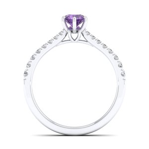 Anillo REYES de Oro Sólido de 14K y 18K con Gema de Amatista de Corte Brillante Redondo de 0.5 Quilates y Moissanita para Mujer, Precio al por Mayor - Product Image 4