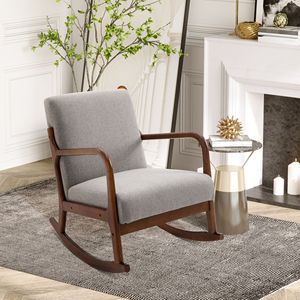 Poltrona in Lino Grigio Resistente con Base in Legno Imbottita, Stile Eco-Friendly per Soggiorno, Camera da Letto o Bar - Product Image 2