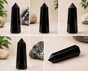 Black Obsidian Obelisk <b>Crystal</b> Towers Polished Feng Shui Home Decoration Collection - Product Image 3