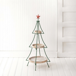 Supports de présentation de sapins de Noël à trois niveaux en métal et en bois, avec plateaux ronds et décorations étoiles pour la décoration de la maison pendant les fêtes - Product Image 4