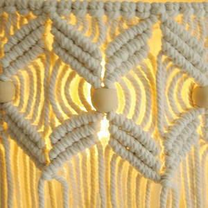 Lámpara de Techo de Macramé de Algodón Hecha a Mano con Cuentas de Madera y Marco de Hierro, Iluminación de Techo con Borlas, Estilo Bohemio, Decoración de Interiores - Product Image 3