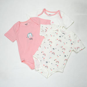 Conjunto de 3 Bodys para Bebé Unisex, Lindo Estampado de Dibujos Animados, Transpirable, de Bambú y Spandex, Tejido Suave, Manga Corta, Cierre de un Botón - Product Image 1