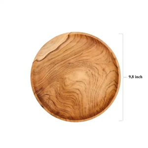 Plato de Madera Hecho a Mano, Plato de Servir de Madera, Plato de Cena Rústico de Teca, Plato de Madera Natural, Plato para Frutas y Postres, Ecológico - Product Image 6