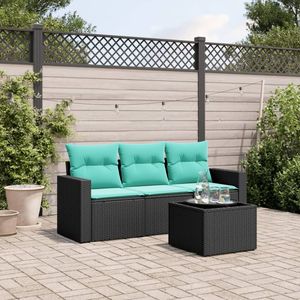 Juego de Sofás de Patio de 4 Piezas en Poliratán Negro con Cojines, Muebles de Exterior Elegantes - Product Image 1