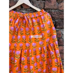 Falda Larga de Algodón 100% Color Naranja, Hecha a Mano, Estilo Bohemio, para Mujer - Product Image 2