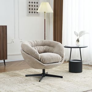 Fauteuil de bureau confortable en métal noir, revêtement en chenille, pivotant à 360 degrés, avec coussin amovible pour salon - Product Image 1