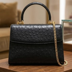 Bolso de Piel de Avestruz, Bolso de Mano de Cuero Genuino de Lujo para Mujer, Asa Superior Desmontable, Bolsillo para Teléfono Celular, Bolso de Hombro Vintage Portátil - Product Image 4