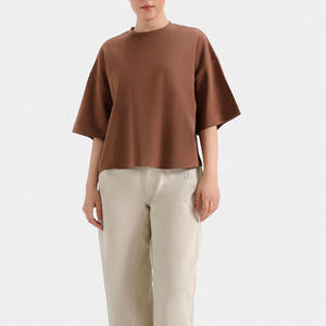 Camisetas Personalizadas de Último Diseño para Mujer, Camiseta de Cuello Redondo Marrón de Alta Calidad, Camiseta Lisa de Color Sólido, Ajuste Holgado, Venta al Por Mayor - Product Image 1