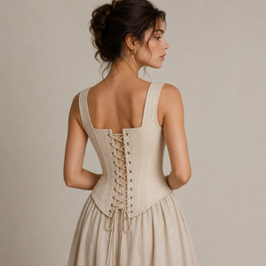 Robe Corset Vintage Renaissance pour Femme, Top Corset Overbust Beige en Coton et Lin avec Jupe, Corset Amincissant à Baleines en Acier - Product Image 2