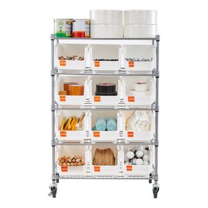 Sistema di scaffalature in acciaio a 5 livelli con ruote, 12 contenitori organizer, scaffale mobile per attrezzi con ruote per garage - Product Image 1