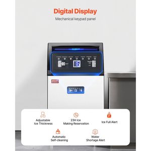 เครื่องทำน้ำแข็งดิจิตอล LED เชิงพาณิชย์ ผลิตน้ำแข็งได้ 130 ปอนด์/24 ชม. ความจุเก็บน้ำแข็ง 33 ปอนด์ 55 ก้อน ใช้เวลา 15 นาที เครื่องเตรียมอาหาร - Product Image 5