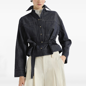 Chaqueta Bomber de Mezclilla Tejida de Alta Calidad para Mujer, Lavado Oscuro, Manga Larga, Cintura Ajustada con Botones, Informal, Transpirable, para Invierno y Actividades al Aire Libre - Product Image 5