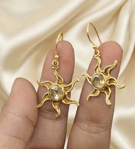 Pure 925 Sterling <b>Silver</b> Citrine Sun Drop <b>Earrings</b> Gold Plated & Rose Gold Celestial Boho Handmade <b>Women</b> Jewelry Gift Design her - Product Image 5