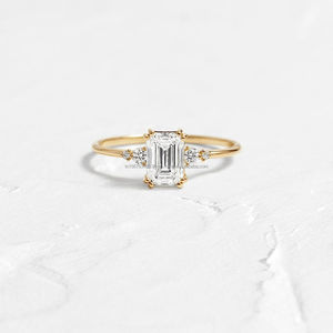 Igi/gia เพชรตัดสีเขียวมรกตโบราณ14K สีเหลืองสีขาวทองแหวนแต่งงาน/แหวนหมั้นสำหรับทุกเพศงานครบรอบงานปาร์ตี้-คู่ควร - Product Image 1