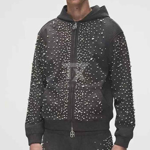 Nouvelle Collection Hiver : Sweats à Capuche Homme Ornés de Strass, Motif Uni, Fabriqués sur Mesure au Pakistan, Teinture Unie - Product Image 1