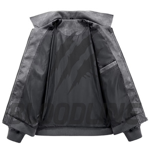 BLOODLINE Men's Camouflage PU Bomber <b>Jacket</b> Turn-down Collar Zipper Closure Windproof Casual Autumn Wear - Product Image 4