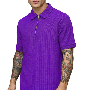 Polo à manches courtes pour homme avec motif à pois, style décontracté, tissu tissé avec fermeture éclair - Product Image 5