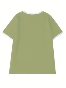 เสื้อยืดคอกลมสีพื้นสำหรับผู้หญิง ทรงหลวม พิมพ์โลโก้ เป็นมิตรกับสิ่งแวดล้อม แห้งเร็ว น้ำหนักเบา สวมใส่สบาย เหมาะสำหรับฤดูใบไม้ผลิ/ฤดูร้อน สไตล์ลำลองและสปอร์ต - Product Image 3
