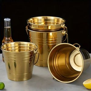 Seau à glace rond en acier inoxydable, bac à vin en métal pour fêtes et bars, accessoires, produits directs d'usine à bas prix - Product Image 4