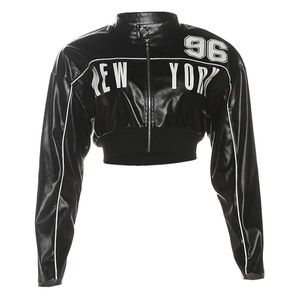 Chaqueta Corta de Cuero PU Personalizada con Estampado de Letras, Cierre de Hebilla y Cremallera, Estilo Moto, de Alta Calidad Premium - Product Image 3