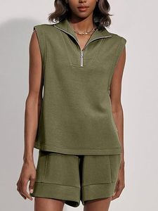 Ensemble décontracté deux pièces pour femme : débardeur en maille et short ample tricoté avec fermeture éclair – Collection Printemps-Été - Product Image 2