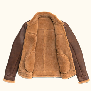 <b>Men's</b> Fashion Genuine Sheepskin Leather <b>Jacket</b> with Stand Collar and Front Logo <b>Fur</b> <b>Lined</b> Winter Gift - Product Image 3