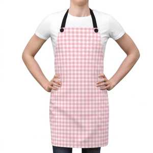 Tablier rose à carreaux en coton tissé, réglable, avec fermeture boutonnée croisée dans le dos, pour femmes, usage restaurant et bar - Product Image 5