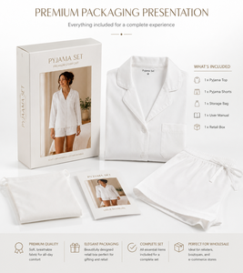 Ensemble de pyjama bohème 2 pièces en coton Oxford blanc pour femme, col en V, avec poches, short décontracté, respirant et écologique pour le printemps/été - Product Image 5