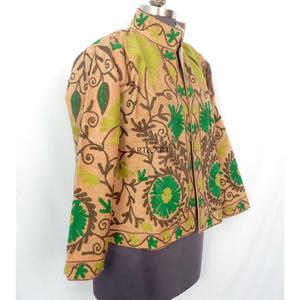 Handmade Floral Embroidery Quilted Cotrise Fabric <b>Jacket</b> Button Detail Cotton Stripe Lining Breathable Eco-Friendly Thick Winter - Product Image 4