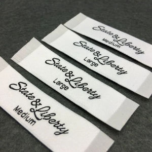 Logo Damask Satin Polyester Neck Tags Woven <b>Labels</b> with End Fold <b>for</b> Clothing Garments <b>Iron</b> <b>on</b> - Product Image 2