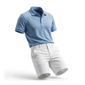 Ensemble Polo et Short Bermuda Homme Brodé Couleur Unie Oxford Respirant Séchage Rapide Poches Taille Mi-Haute Style Décontracté Blanc Bleu - Product Image 6