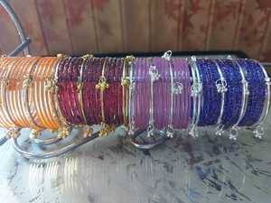 Juego de brazaletes de cristal étnicos para mujer con borlas, pulseras apilables para boda, multicolor - Product Image 3