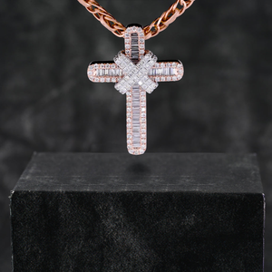 Colgante de Cruz de Moissanita Chapado en Oro Rosa, Collar con Doble Cruz de Plata de Ley 925, Joyería Hip Hop Unisex - Product Image 1
